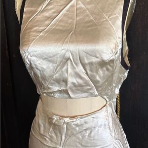 Anthropologie Sleeveless CUTOUT Slip Dress Ivory XL NWT Tuxedo side zip cruise